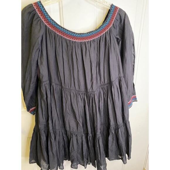 Free People Sunbeams Embroidered Off-The-Shoulder Black Dress Size Medium - Picture 5 of 10